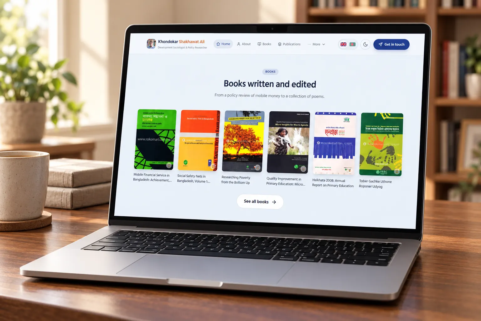 Books section showing six book covers with titles and a See all books button